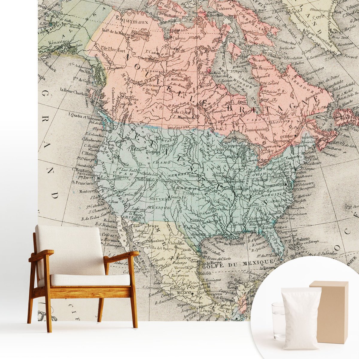 Wallfluent Fotobehang - Bruin Vliesbehang - 250x250 cm - Historische Kaart Muurschildering - Slaapkamer behang Kaarten - Fotobehang Vlies - Gang behang