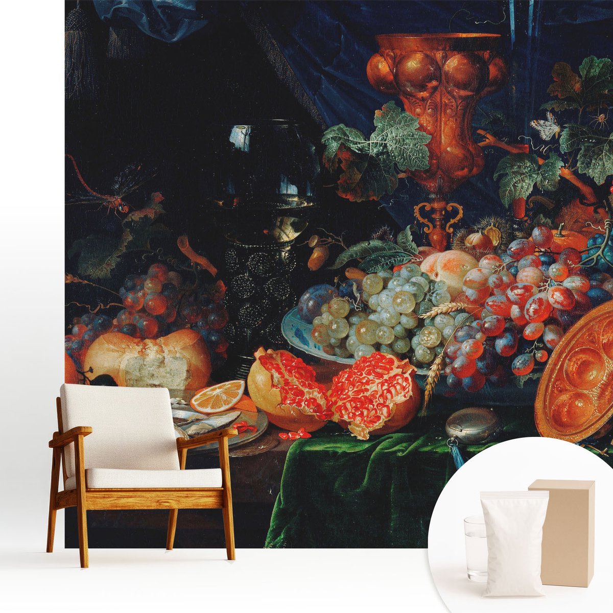 Wallfluent Fotobehang - Zwart Vliesbehang - 250x250 cm - Overvloed Aan Vruchten Fotobehang Vlies - Woonkamer behang Voedsel - Muurschildering - Woonkamer behang