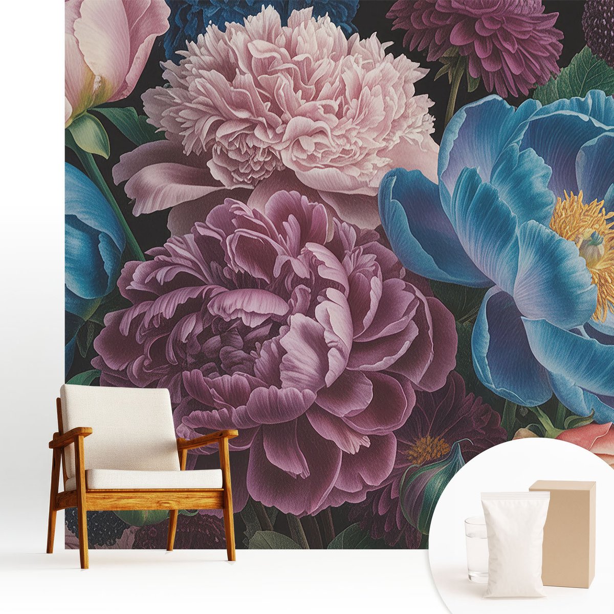 Wallfluent Fotobehang - Roze Vliesbehang - 250x250 cm - Kleurrijke Bloemen Muurschildering - Slaapkamer behang Bloemen En Planten - Fotobehang Vlies - Gang behang