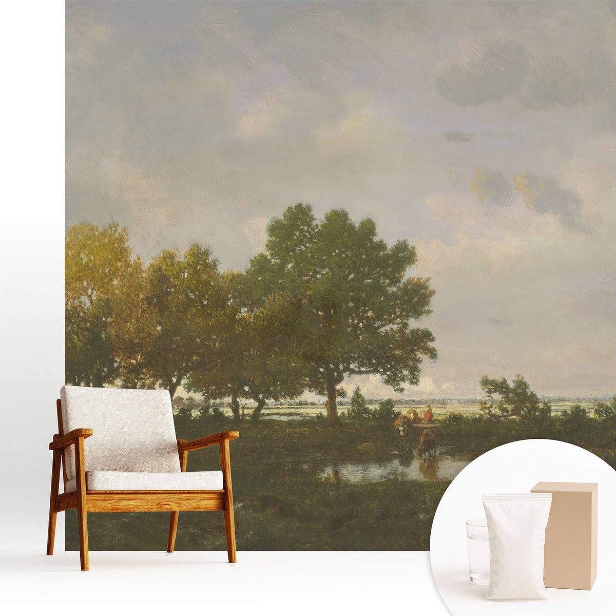 Wallfluent Fotobehang - Grijs Vliesbehang - 250x250 cm - Boslandschap Muurschildering - Slaapkamer behang Landschappen - Fotobehang Vlies - Gang behang