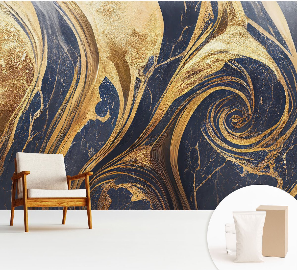 Wallfluent Fotobehang - Marine Vliesbehang - 312x219 cm - Marmerpatronen Muurschildering - Slaapkamer behang Abstractie - Fotobehang Vlies - Slaapkamer behang