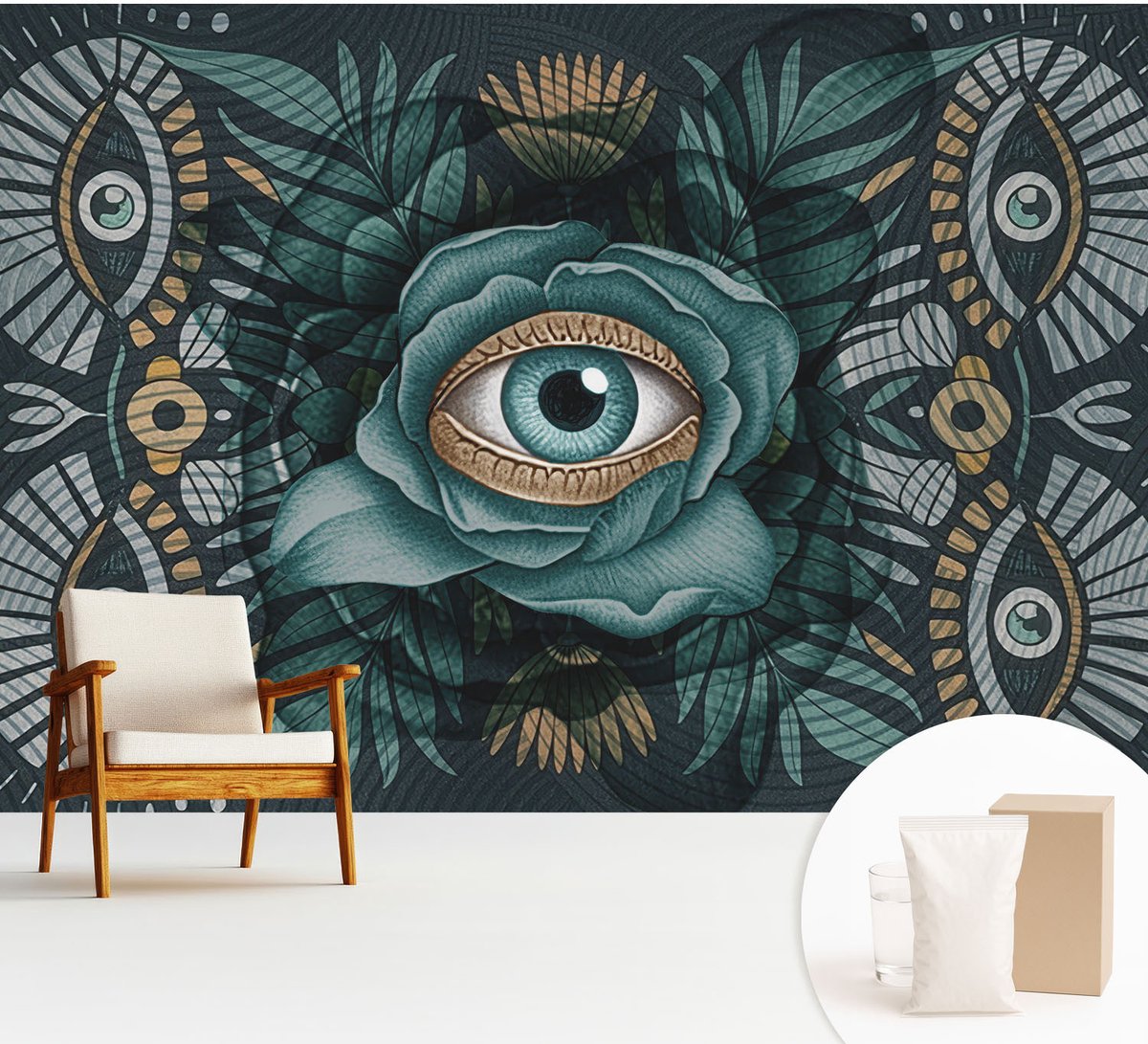 Wallfluent Fotobehang - Marine Vliesbehang - 312x219 cm - Bloem Oog Muurschildering - Slaapkamer behang Abstractie - Fotobehang Vlies - Gang behang