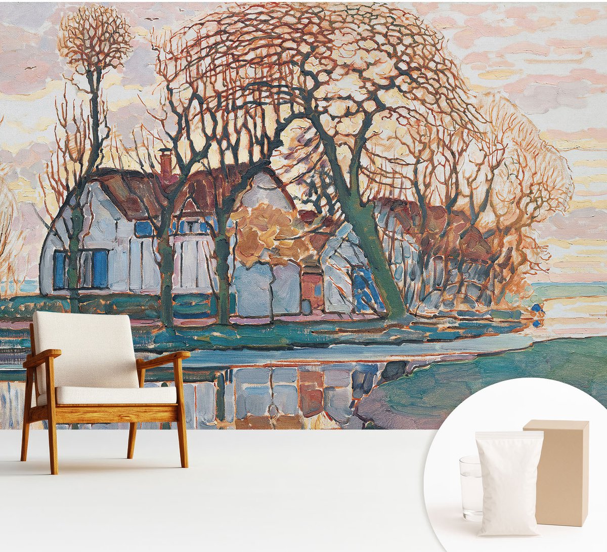 Wallfluent Fotobehang - Wit Vliesbehang - 312x219 cm - Idyllisch Landschap Fotobehang Vlies - Hal behang Landschappen - Muurschildering - Woonkamer behang