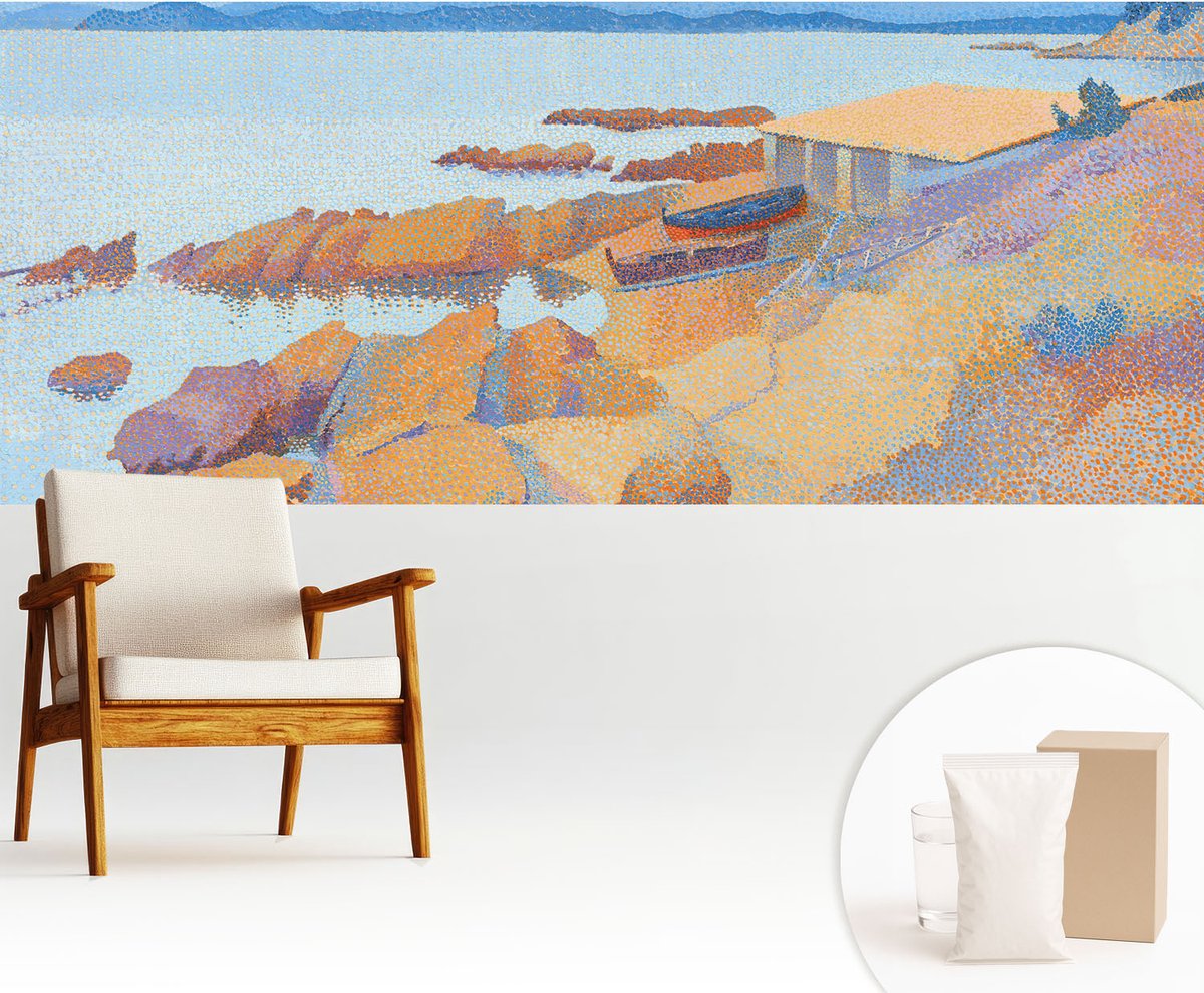 Wallfluent Fotobehang - Blauw Vliesbehang - 250x104 cm - Uitzicht Op Zee Muurschildering - Gang behang Landschappen - Fotobehang Vlies - Slaapkamer behang