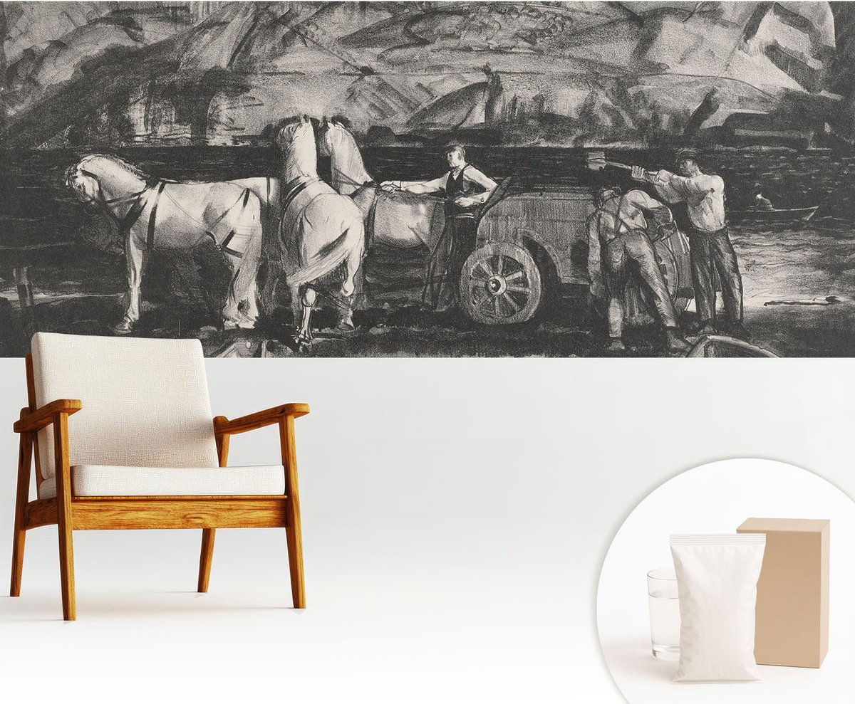Wallfluent Fotobehang - Zwart-Wit Vliesbehang - 250x104 cm - Dorpsscène Muurschildering - Gang behang Mensen - Fotobehang Vlies - Slaapkamer behang