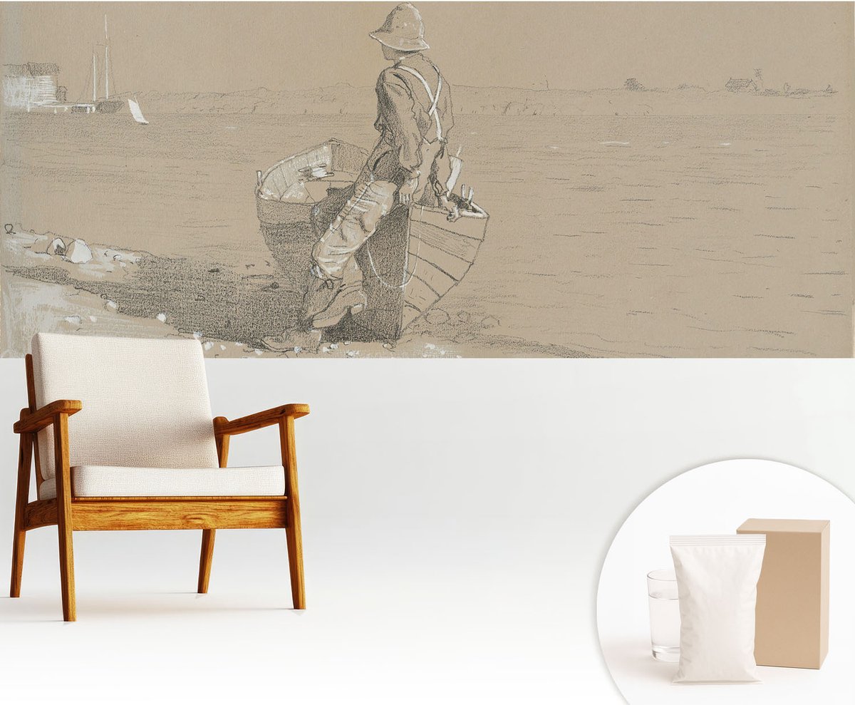 Wallfluent Fotobehang - Grijs Vliesbehang - 250x104 cm - Nostalgische Scène Muurschildering - Gang behang Landschappen - Fotobehang Vlies - Slaapkamer behang