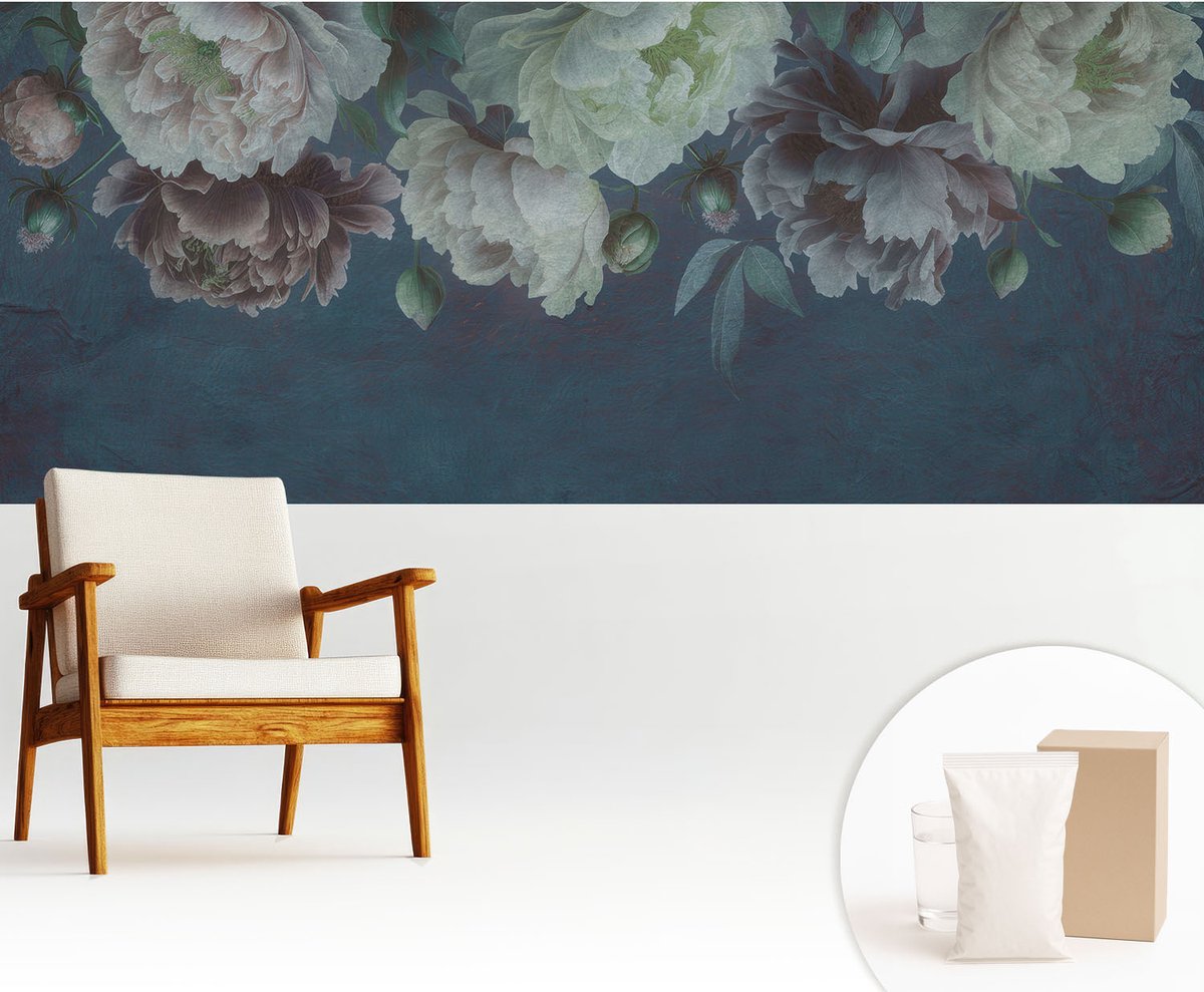 Wallfluent Fotobehang - Marine Vliesbehang - 250x104 cm - Bloemige Elegantie Fotobehang Vlies - Woonkamer behang Bloemen En Planten - Muurschildering - Hal behang