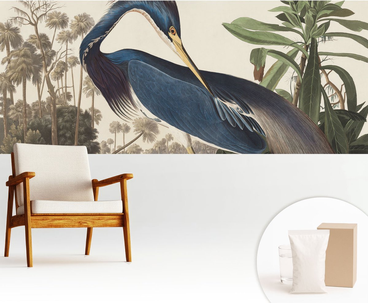 Wallfluent Fotobehang - Blauw Vliesbehang - 250x104 cm - Exotische Natuur Muurschildering - Slaapkamer behang Dieren - Fotobehang Vlies - Gang behang