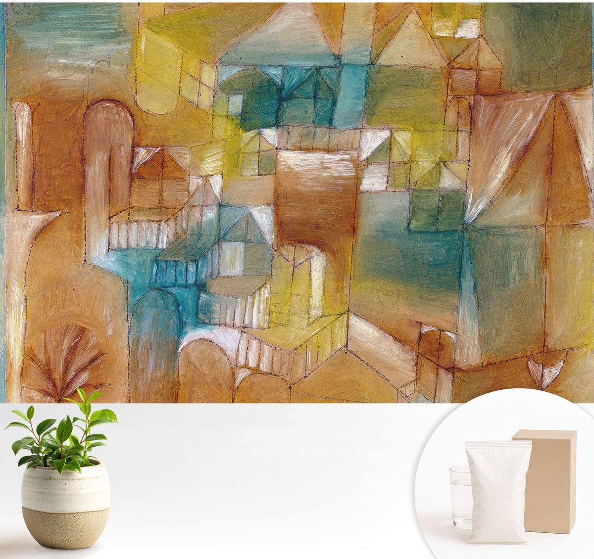 Wallfluent Fotobehang - Bruin Vliesbehang - 104x70 cm - Geometrische Structuren Muurschildering - Gang behang Abstractie - Fotobehang Vlies - Gang behang