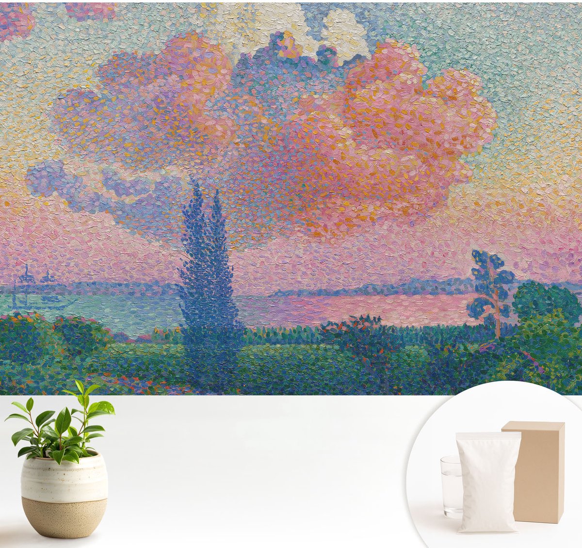 Wallfluent Fotobehang - Roze Vliesbehang - 104x70 cm - Kleurrijk Landschap Fotobehang Vlies - Hal behang Deel - Muurschildering - Hal behang