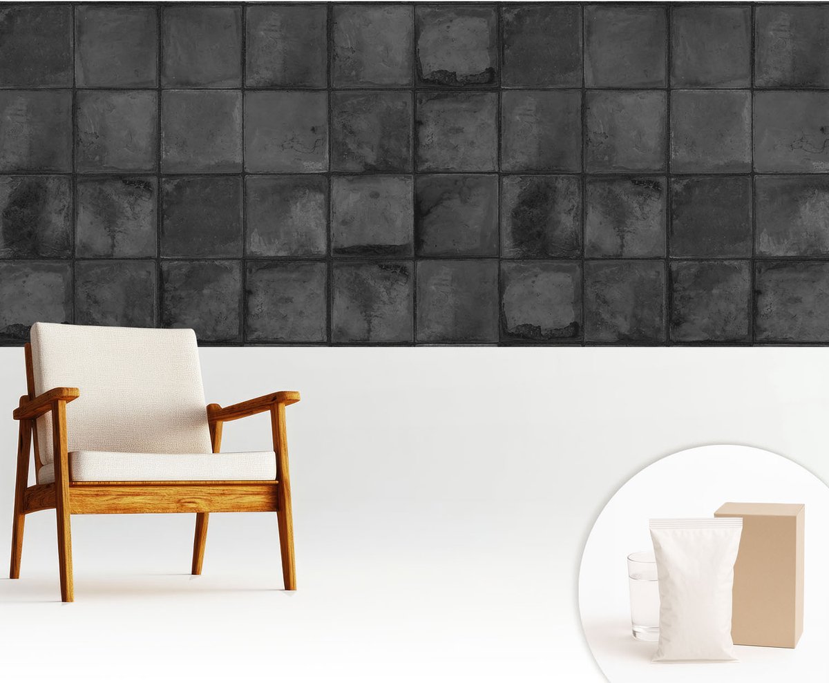 Wallfluent Fotobehang - Grijs Vliesbehang - 250x104 cm - Grijze Tegels Fotobehang Vlies - Woonkamer behang Texturen - Muurschildering - Hal behang