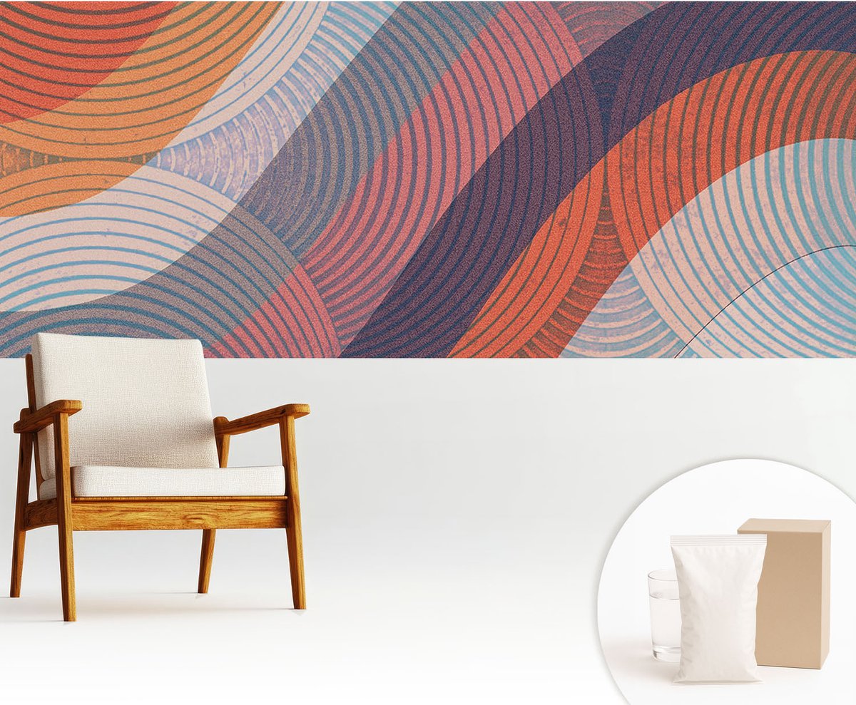 Wallfluent Fotobehang - Oranje Vliesbehang - 250x104 cm - Kleurrijke Golven Fotobehang Vlies - Hal behang Abstractie - Muurschildering - Woonkamer behang