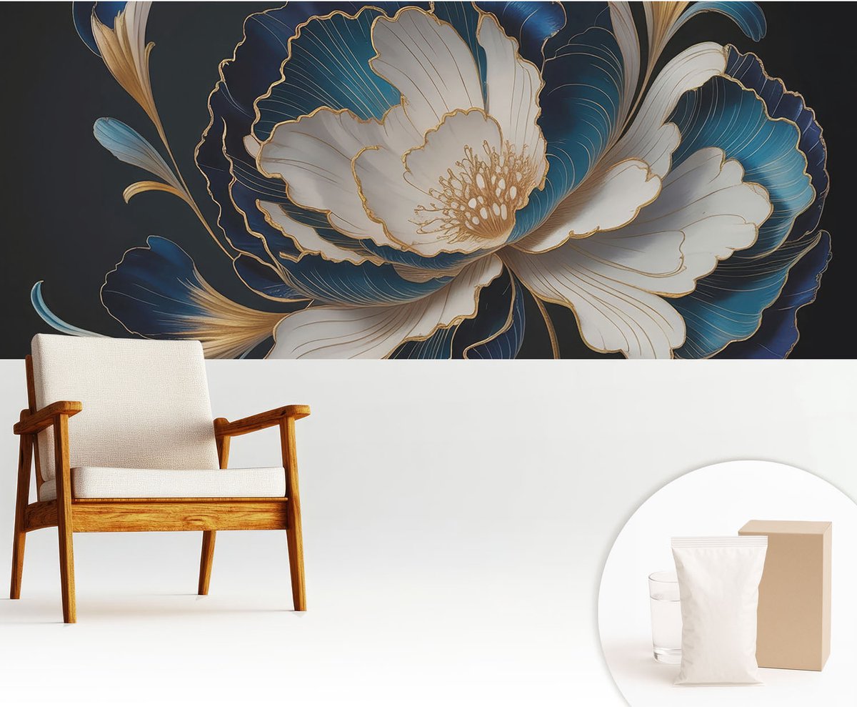 Wallfluent Fotobehang - Wit Vliesbehang - 250x104 cm - Bloemenpatroon Fotobehang Vlies - Hal behang Bloemen En Planten - Muurschildering - Woonkamer behang