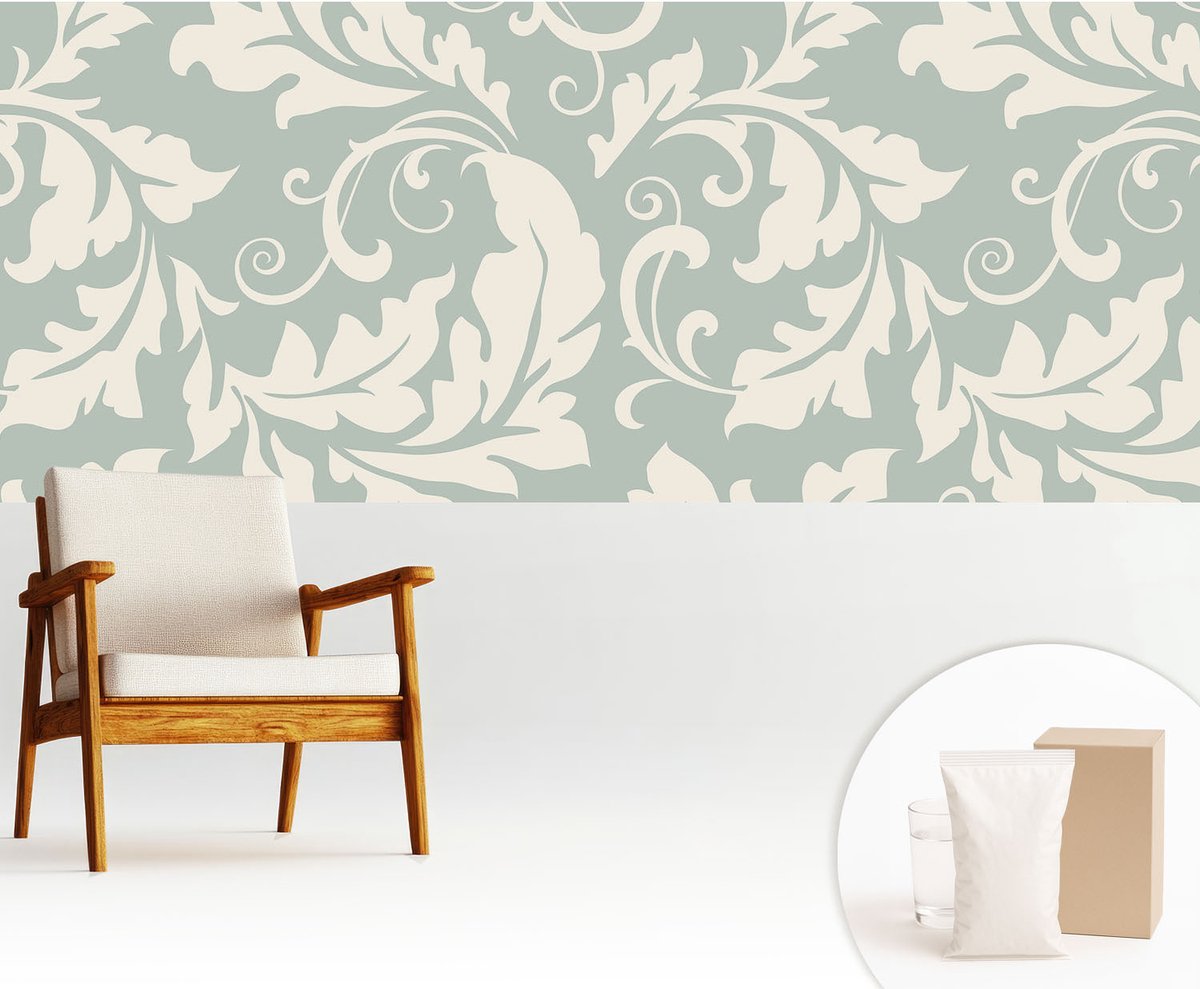 Wallfluent Fotobehang - Grijs Vliesbehang - 250x104 cm - Decoratieve Bladeren Fotobehang Vlies - Hal behang Achtergronden En Patronen - Muurschildering - Woonkamer behang