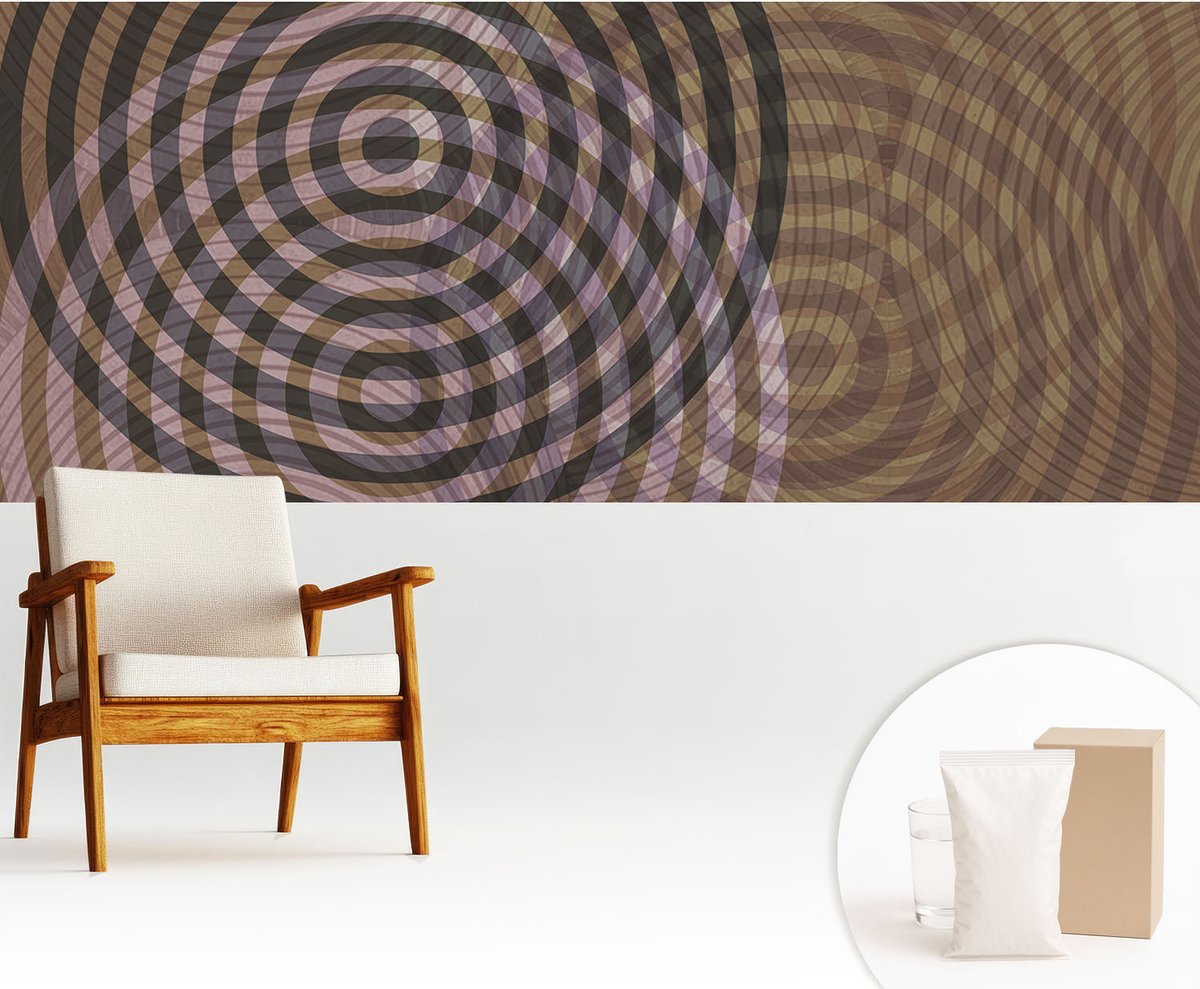 Wallfluent Fotobehang - Bruin Vliesbehang - 250x104 cm - Hypnotiserende Cirkels Muurschildering - Gang behang Abstractie - Fotobehang Vlies - Slaapkamer behang