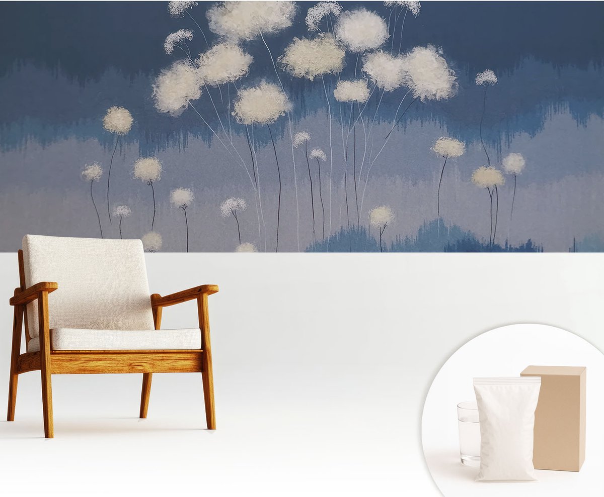 Wallfluent Fotobehang - Marine Vliesbehang - 250x104 cm - Witte Paardenbloemen Muurschildering - Gang behang Deel - Fotobehang Vlies - Slaapkamer behang