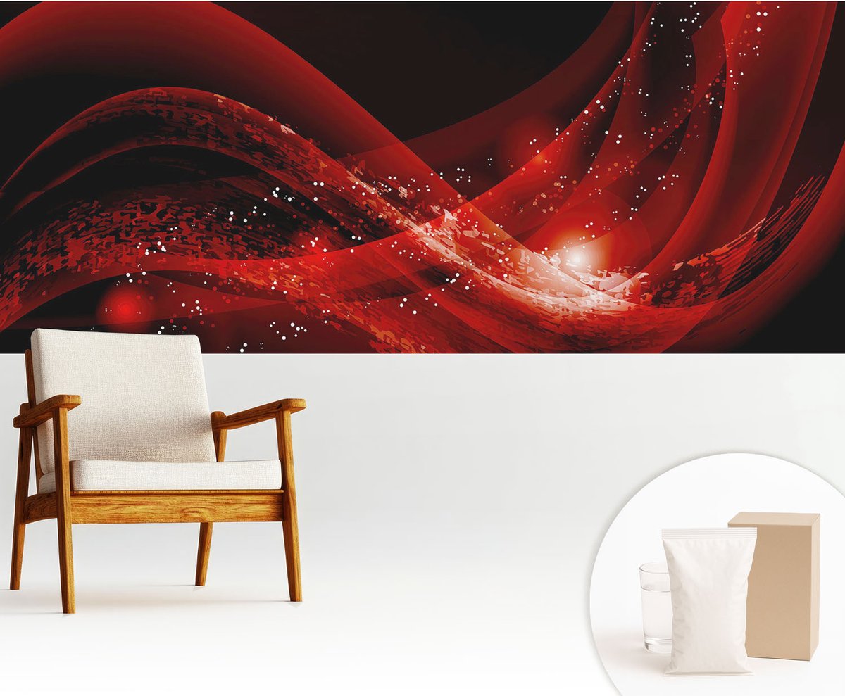 Wallfluent Fotobehang - Zwart Vliesbehang - 250x104 cm - Rode Vortex Fotobehang Vlies - Woonkamer behang Abstractie - Muurschildering - Hal behang