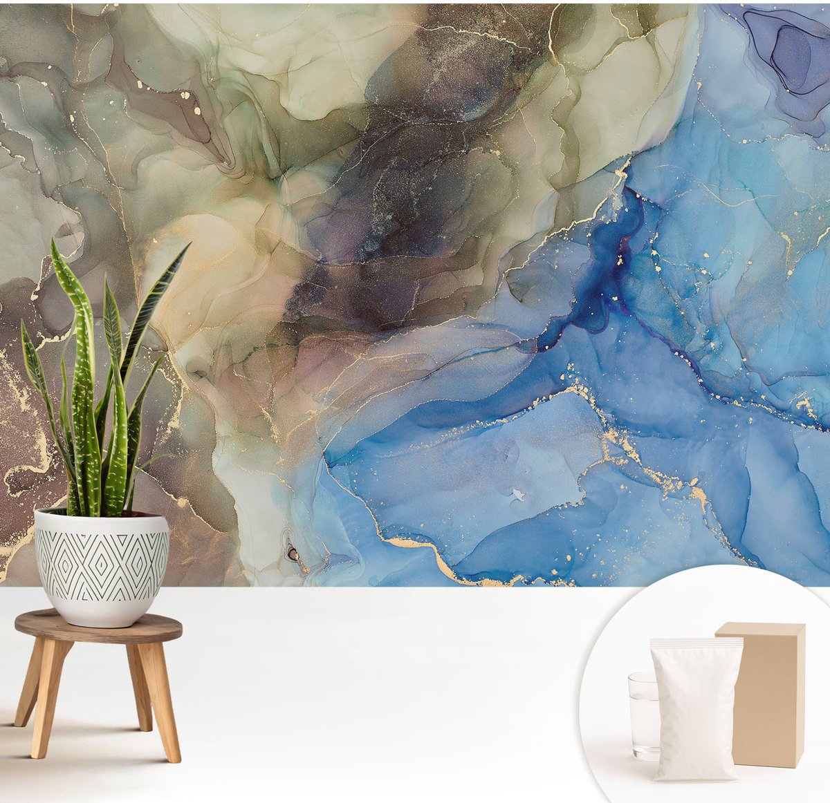 Wallfluent Fotobehang - Bruin Vliesbehang - 208x146 cm - Kleurrijk Abstract Muurschildering - Gang behang Deel - Fotobehang Vlies - Slaapkamer behang