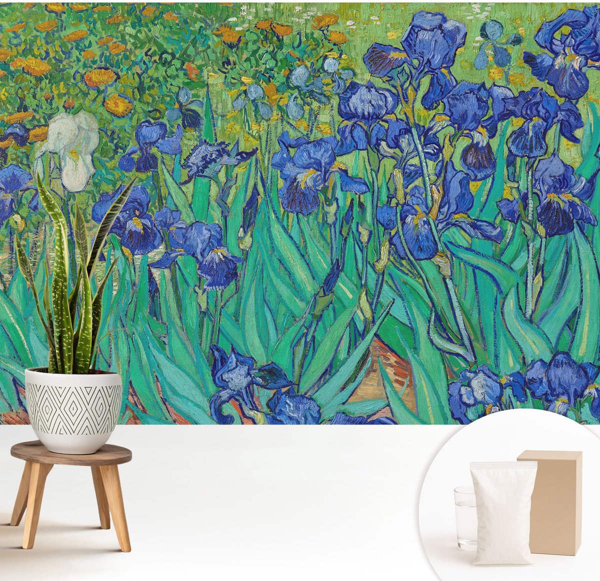 Wallfluent Fotobehang - Blauw Vliesbehang - 208x146 cm - Tuinbloemen Fotobehang Vlies - Woonkamer behang Bloemen En Planten - Muurschildering - Hal behang