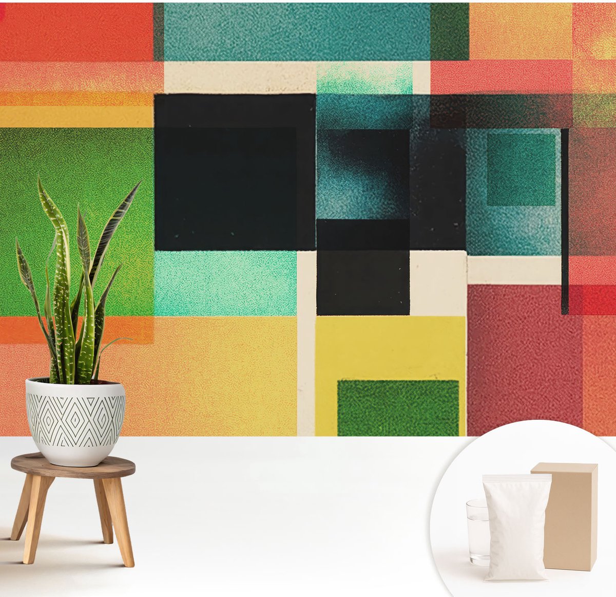 Wallfluent Fotobehang - Groente Vliesbehang - 208x146 cm - Geometrische Abstractie Muurschildering - Slaapkamer behang Abstractie - Fotobehang Vlies - Slaapkamer behang