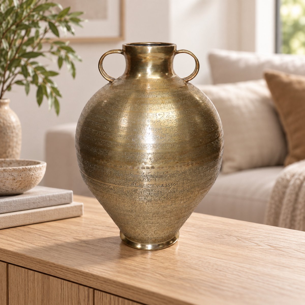 Hoppa! Vaas - Met oren en smalle hals - Goud - 29 x 29 x 40 cm (B x D x H)