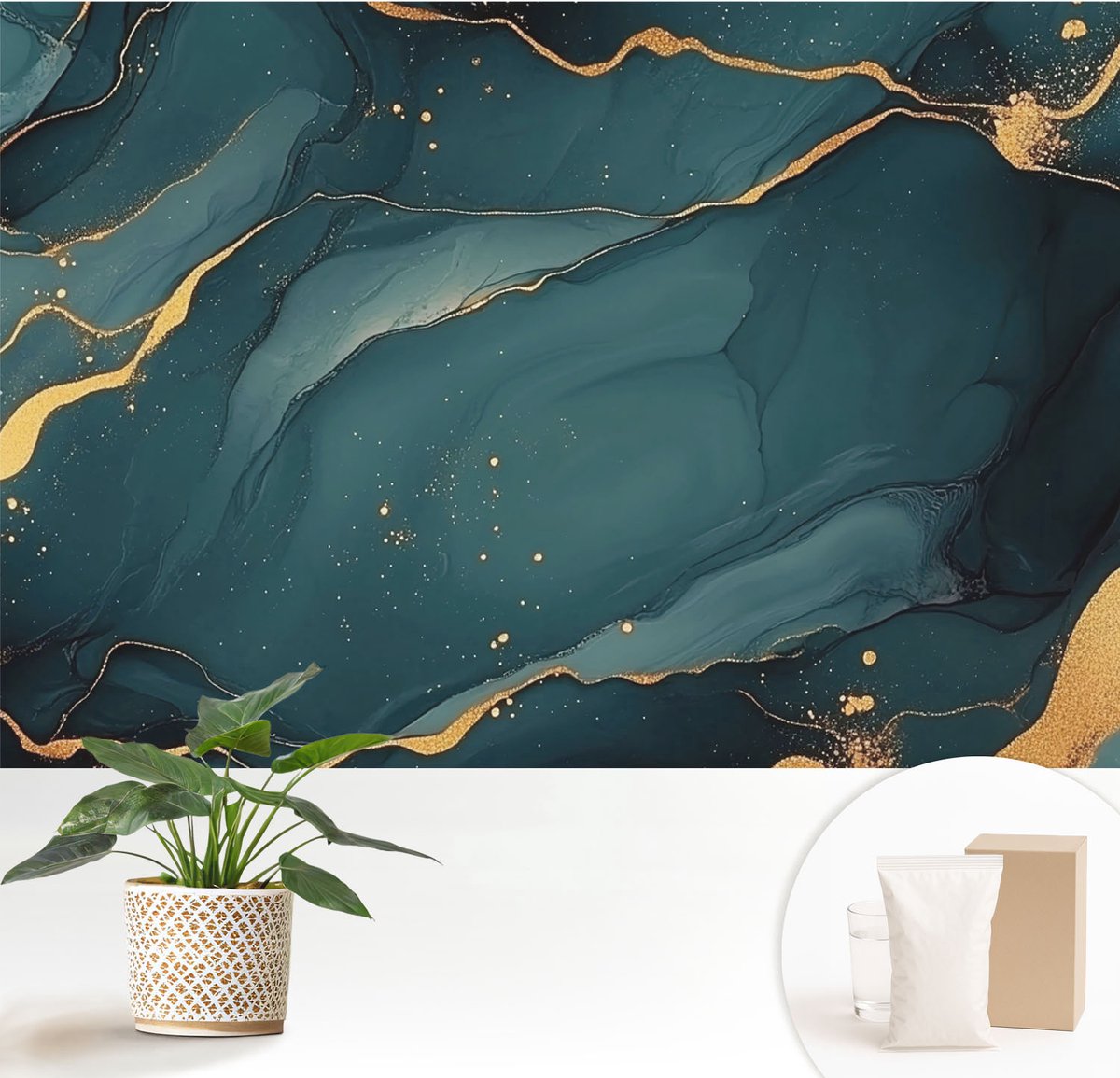 Wallfluent Fotobehang - Turkoois Vliesbehang - 152x104 cm - Donkerblauwe Abstractie Muurschildering - Gang behang Abstractie - Fotobehang Vlies - Slaapkamer behang