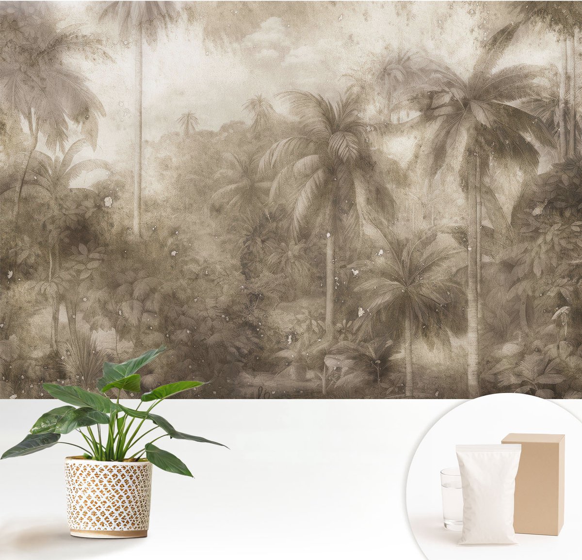 Wallfluent Fotobehang - Bruin Vliesbehang - 152x104 cm - Exotisch Landschap Fotobehang Vlies - Woonkamer behang Bloemen En Planten - Muurschildering - Woonkamer behang