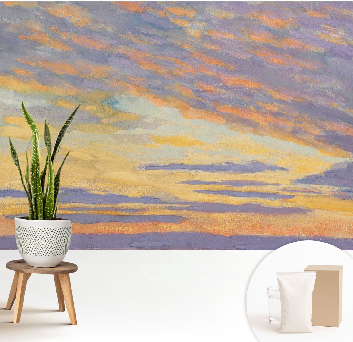 Wallfluent Fotobehang - Paars Vliesbehang - 208x146 cm - Pastelkleurige Hemel Fotobehang Vlies - Hal behang Landschappen - Muurschildering - Hal behang