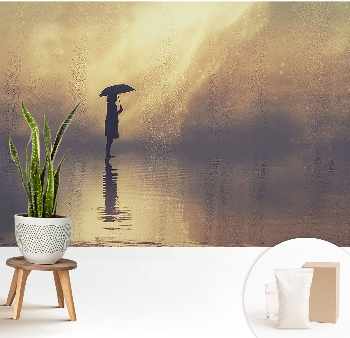 Wallfluent Fotobehang - Beige Vliesbehang - 208x146 cm - Mysterieuze Scène Fotobehang Vlies - Hal behang Landschappen - Muurschildering - Woonkamer behang