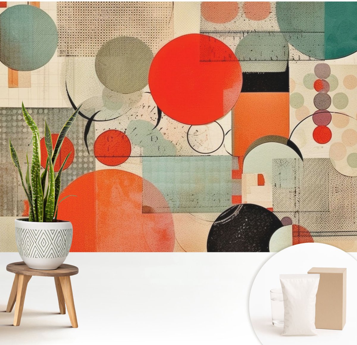 Wallfluent Fotobehang - Rood Vliesbehang - 208x146 cm - Kleurrijke Abstractie Muurschildering - Gang behang Abstractie - Fotobehang Vlies - Slaapkamer behang
