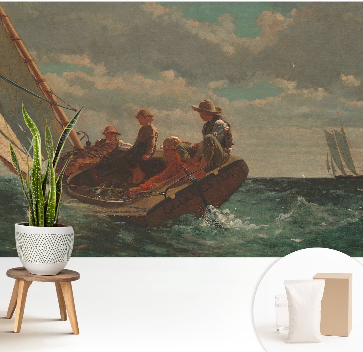 Wallfluent Fotobehang - Blauw Vliesbehang - 208x146 cm - Zee-Expeditie Fotobehang Vlies - Woonkamer behang Mensen - Muurschildering - Woonkamer behang