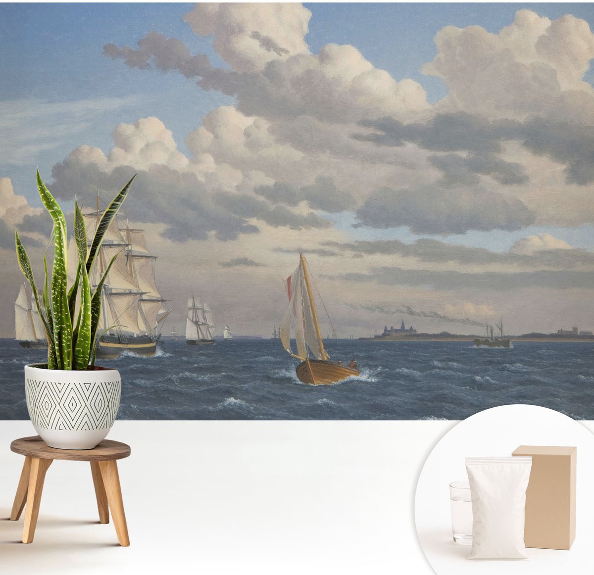 Wallfluent Fotobehang - Grijs Vliesbehang - 208x146 cm - Zeeavontuur Fotobehang Vlies - Hal behang Landschappen - Muurschildering - Hal behang