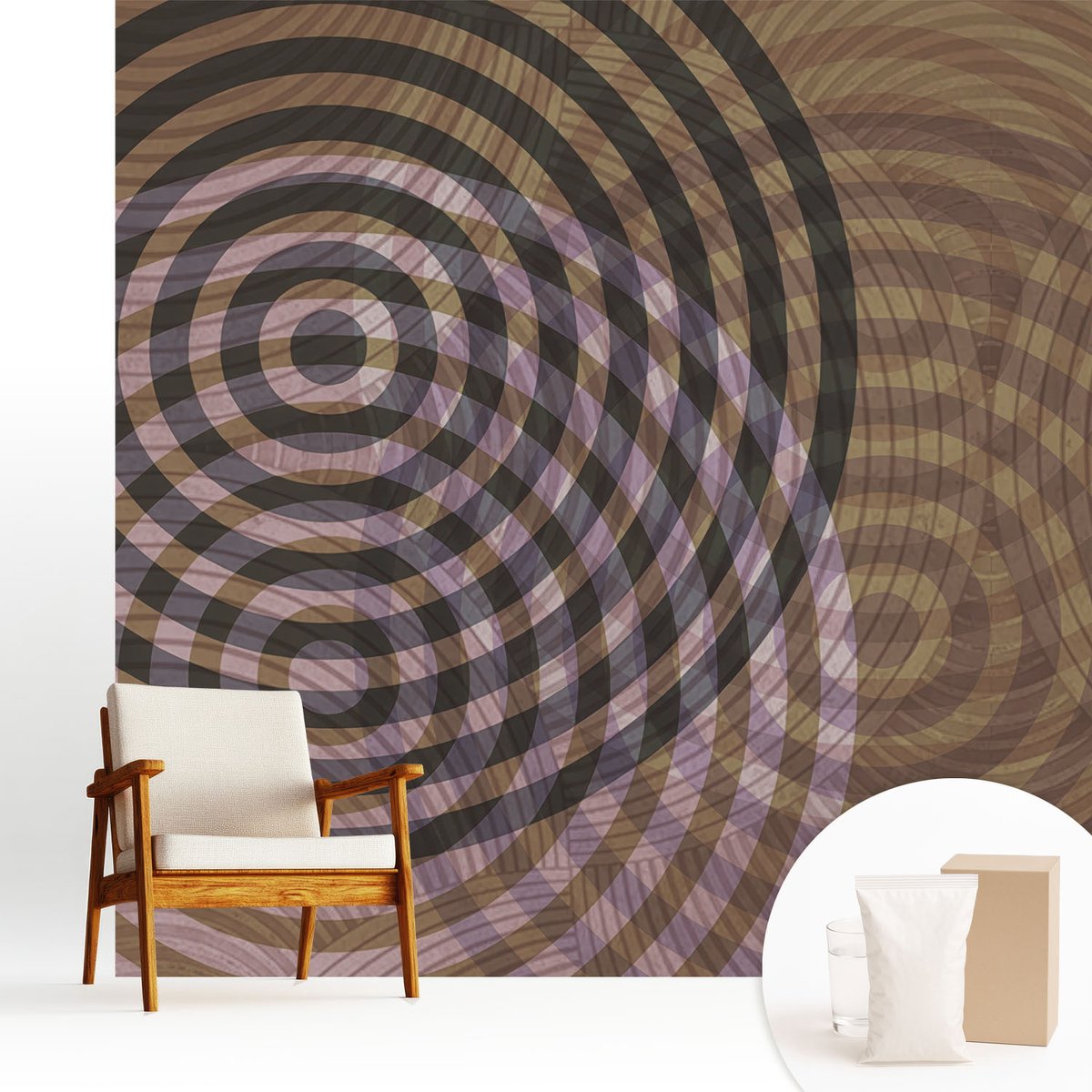 Wallfluent Fotobehang - Bruin Vliesbehang - 250x250 cm - Hypnotiserende Cirkels Muurschildering - Gang behang Abstractie - Fotobehang Vlies - Slaapkamer behang