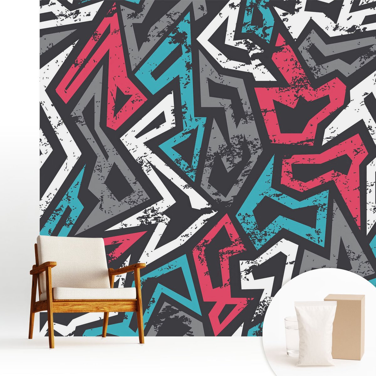Wallfluent Fotobehang - Rood Vliesbehang - 250x250 cm - Abstracte Mozaïek Muurschildering - Gang behang Abstractie - Fotobehang Vlies - Gang behang
