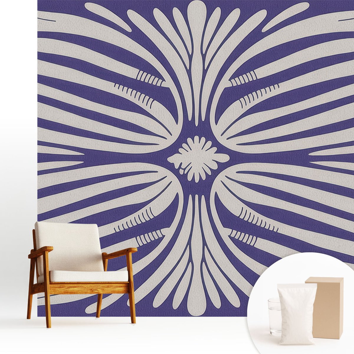 Wallfluent Fotobehang - Paars Vliesbehang - 250x250 cm - Bloemsymmetrie Muurschildering - Slaapkamer behang Abstractie - Fotobehang Vlies - Gang behang