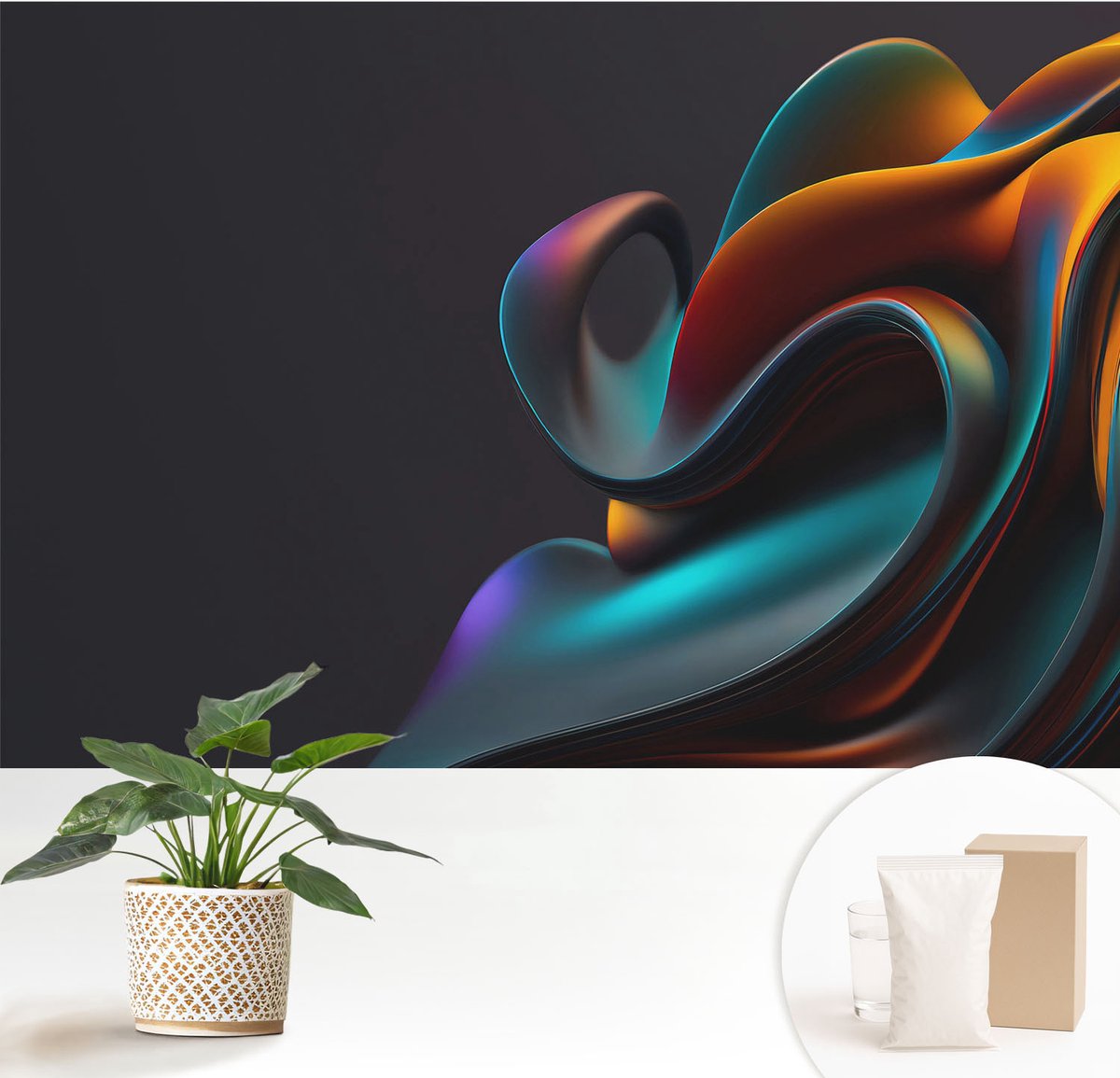 Wallfluent Fotobehang - Oranje Vliesbehang - 152x104 cm - Kleurrijke Werveling Fotobehang Vlies - Woonkamer behang Abstractie - Muurschildering - Hal behang