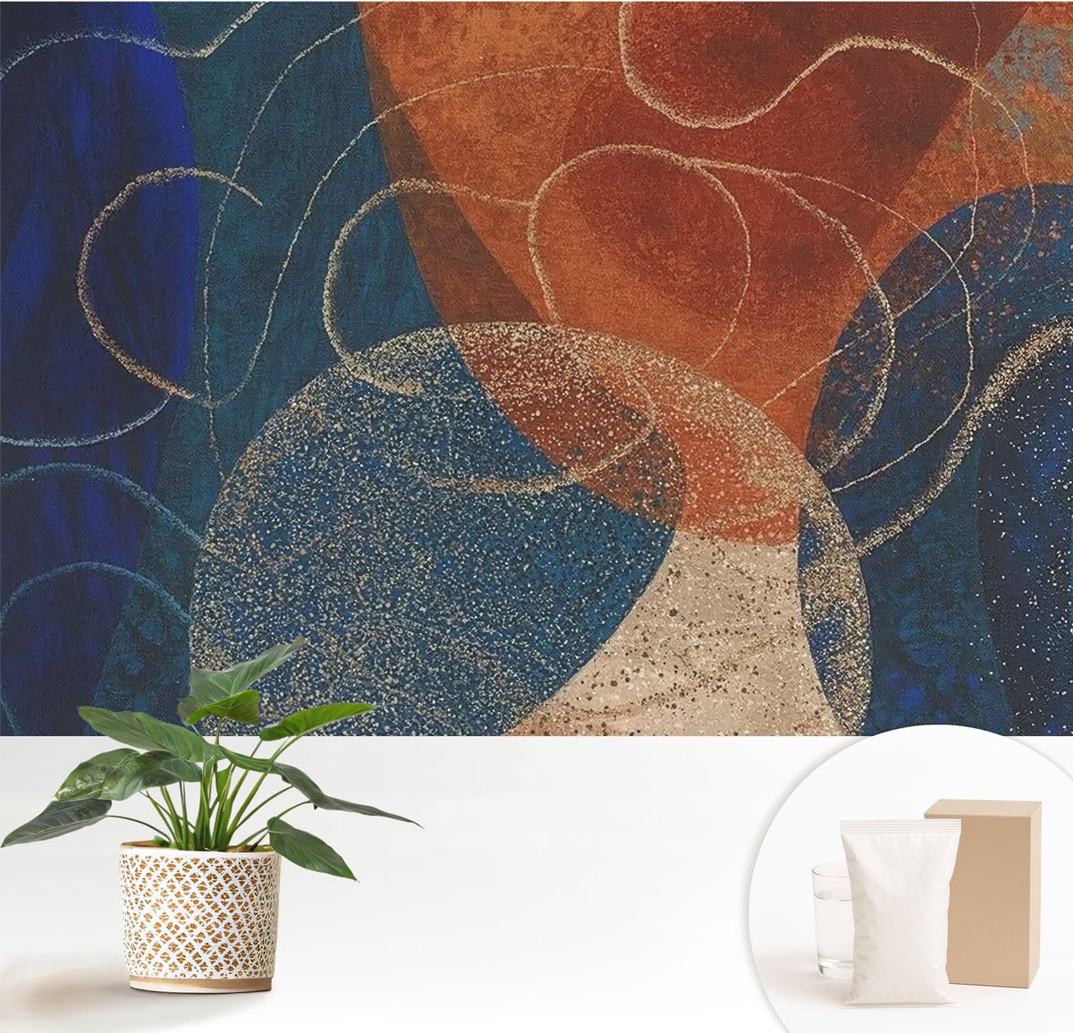 Wallfluent Fotobehang - Marine Vliesbehang - 152x104 cm - Kleurrijke Vormen Fotobehang Vlies - Woonkamer behang Abstractie - Muurschildering - Hal behang
