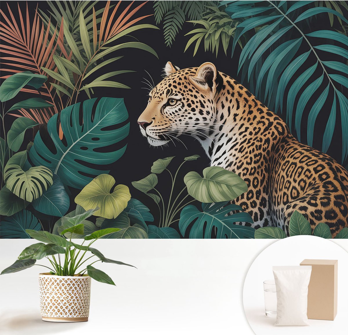 Wallfluent Fotobehang - Groente Vliesbehang - 152x104 cm - Exotische Luipaard Muurschildering - Slaapkamer behang Dieren - Fotobehang Vlies - Slaapkamer behang