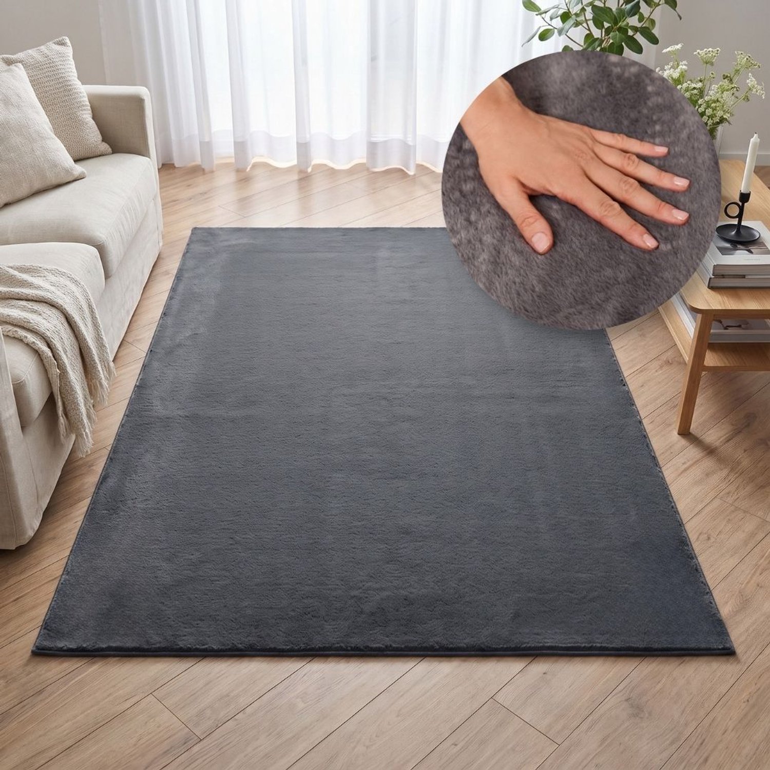 Tapiso Lumi Vloerkleed Donkergrijs Zacht Antislip Wasbaar Slaapkamer Woonkamer Tapijt, foto 7