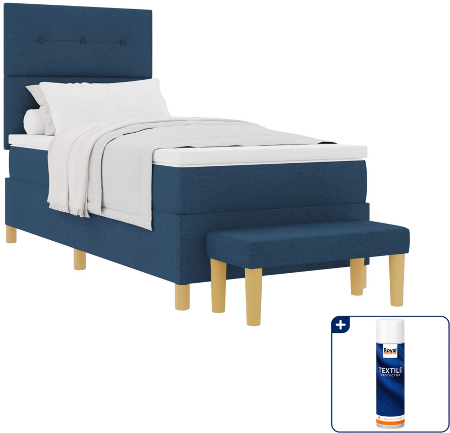vidaXL boxspring met bank - 90 x 200 cm - stof - blauw - Inclusief textielbeschermer 500 ml