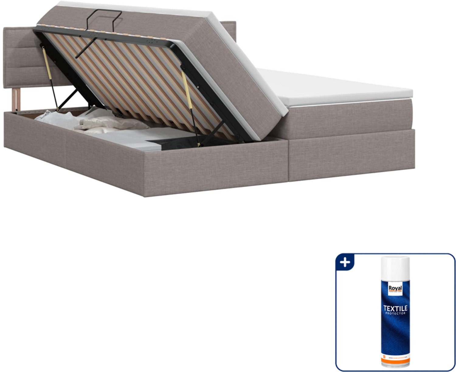 vidaXL Queensize opbergbed met matras - 160 x 200 cm - taupe - Inclusief textielbeschermer 500 ml