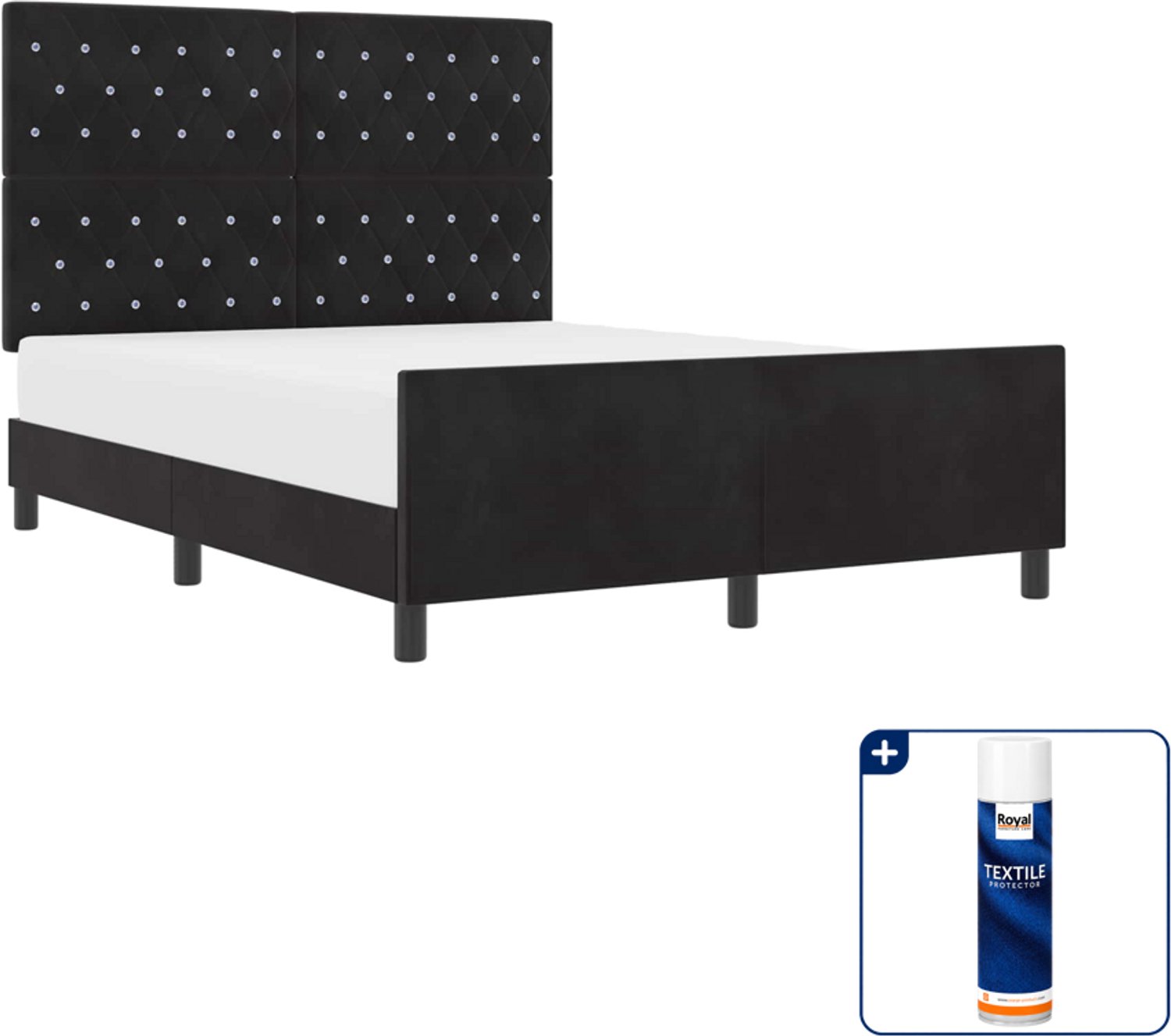 vidaXL Queensize boxspringbed - 160 x 200 cm - fluweel - zwart - Inclusief textielbeschermer 500 ml Taupe