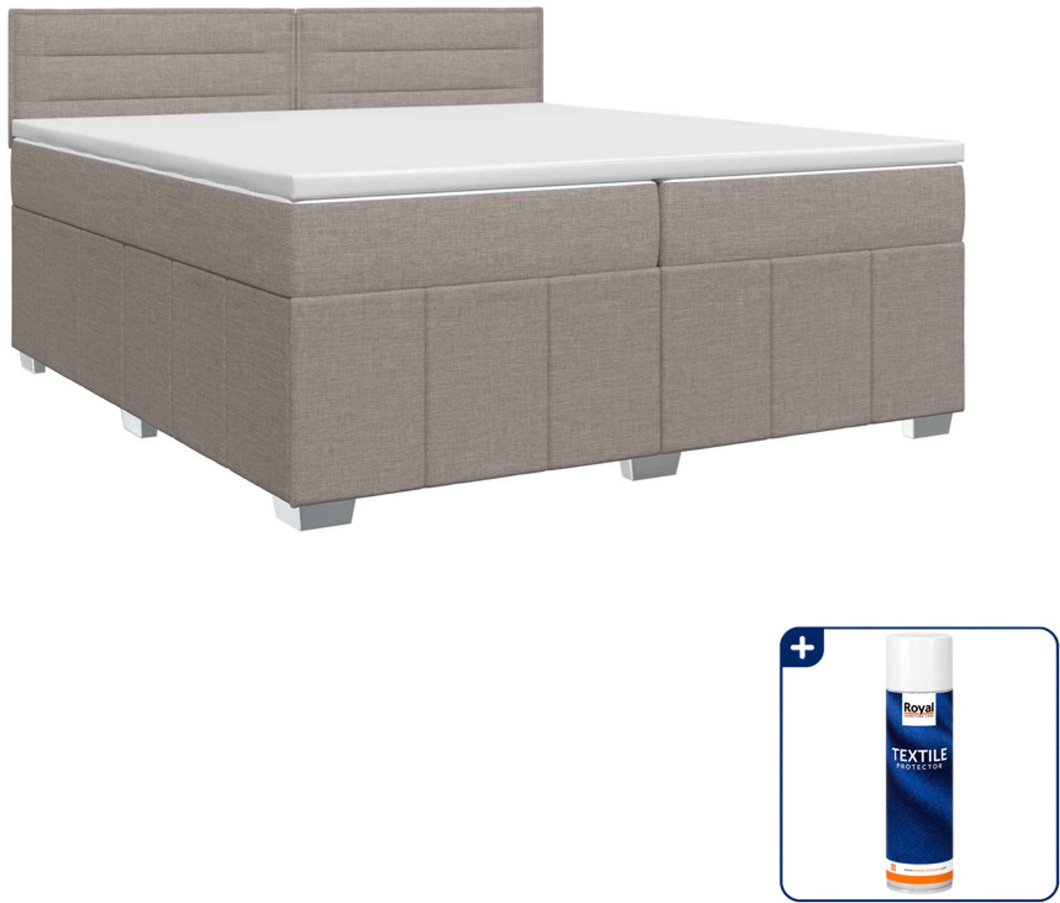 vidaXL boxspringbed - 200 x 200 cm - taupe - Inclusief textielbeschermer 500 ml