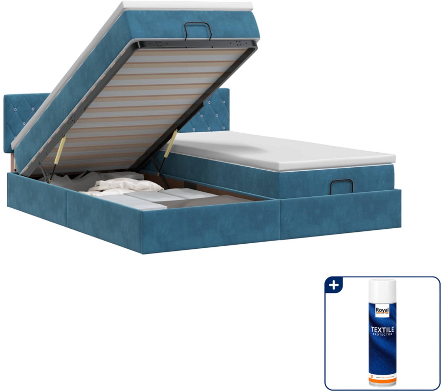 vidaXL ottoman bed met 2 matrassen - 200 x 200 cm - fluweel - donkerblauw - Inclusief textielbeschermer 500 ml