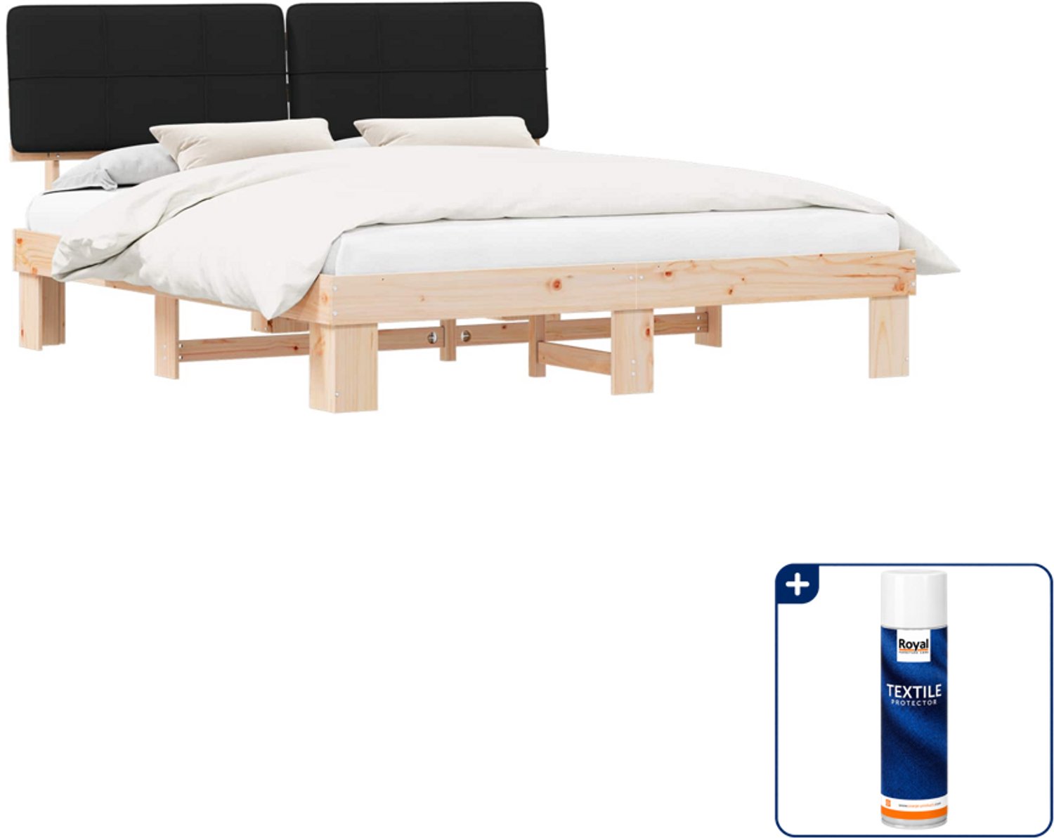 vidaXL Bedframe - Super kingsize - 180 x 200 cm - massief grenenhout - zwart - Inclusief textielbeschermer 500 ml Tan