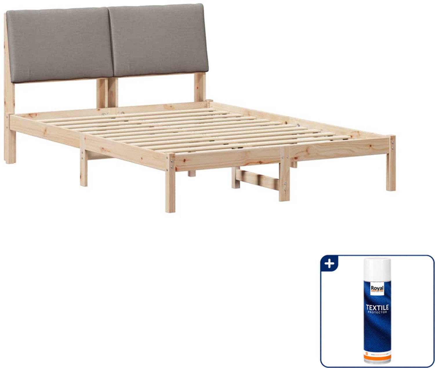 vidaXL Bedframe - 150 x 200 cm - massief grenenhout - bruin en taupe - Inclusief textielbeschermer 500 ml