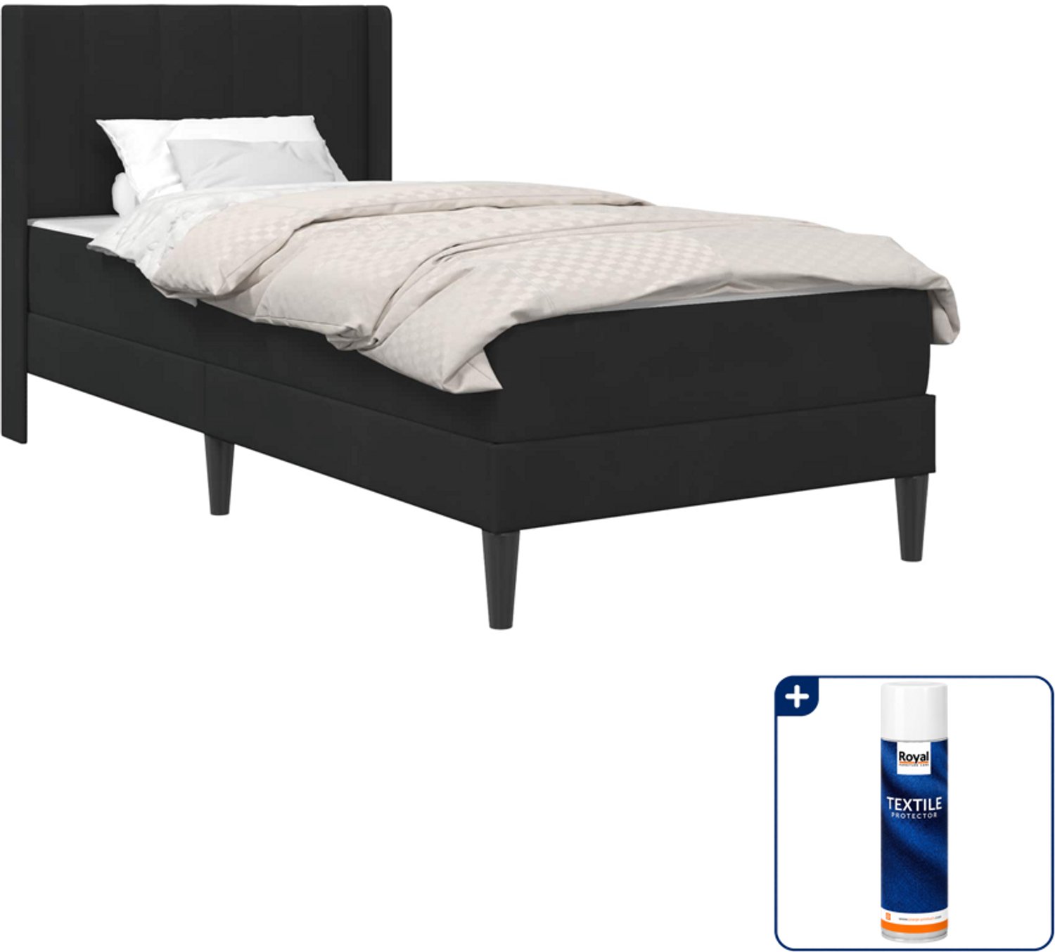 vidaXL bedframe met matras - 90 x 190 cm - fluweel - zwart - Inclusief textielbeschermer 500 ml