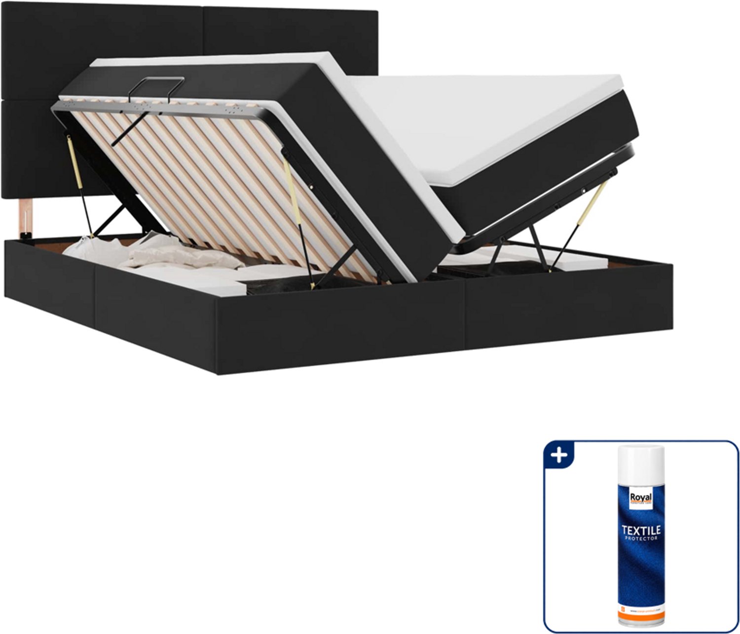 vidaXL Kingsize bed - 180 x 200 cm - zwart - Inclusief textielbeschermer 500 ml