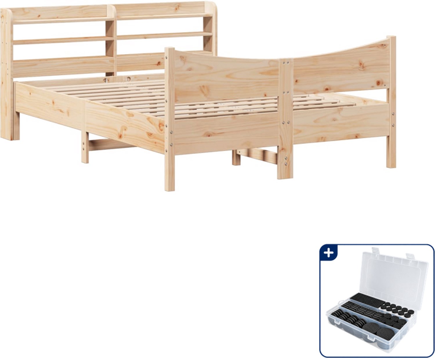 vidaXL bedframe met hoofdbord - 150 x 200 cm - massief grenenhout - Inclusief antikrasvilt 177-delig Wit
