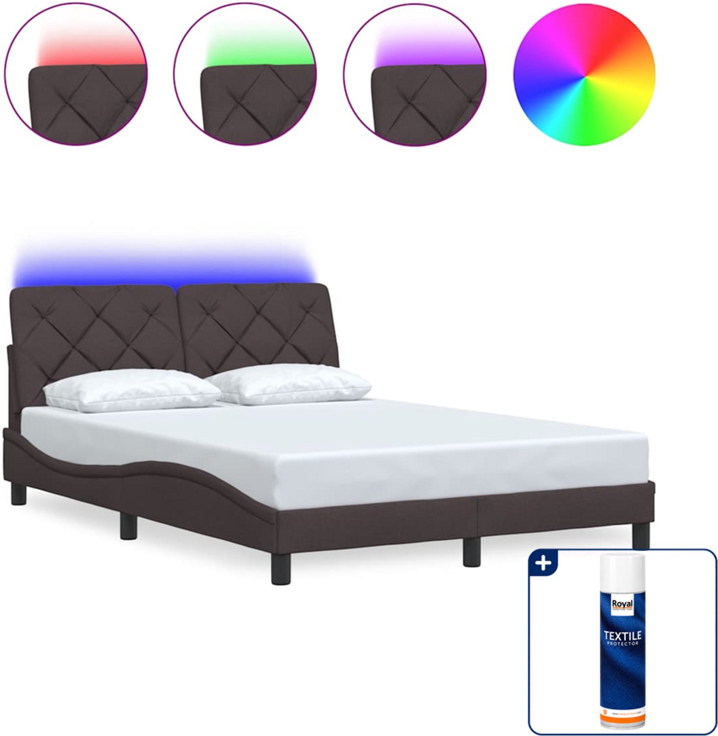 vidaXL bedframe met LED - 120 x 200 cm - stof - donkerbruin - Inclusief textielbeschermer 500 ml Taupe